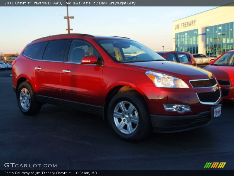 Red Jewel Metallic / Dark Gray/Light Gray 2011 Chevrolet Traverse LT AWD