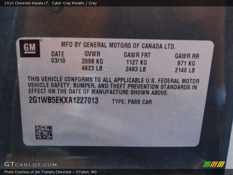 Cyber Gray Metallic / Gray 2010 Chevrolet Impala LT