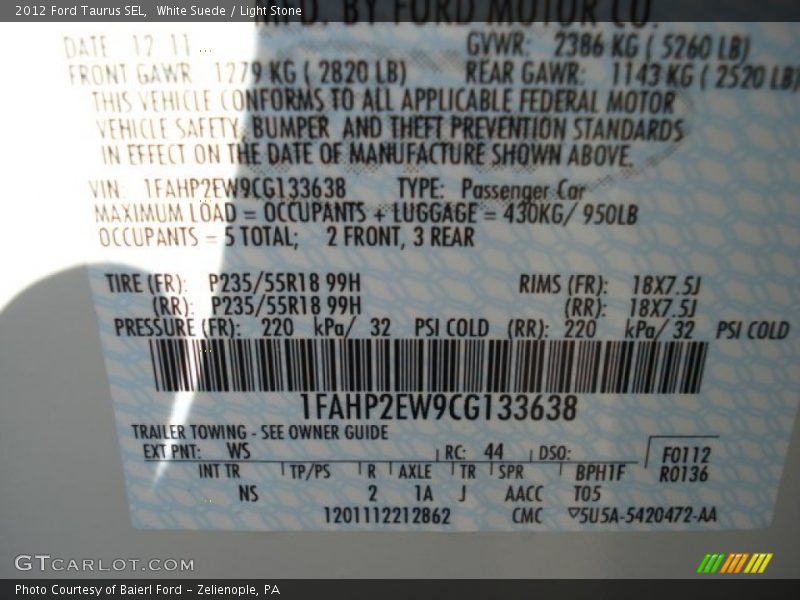 White Suede / Light Stone 2012 Ford Taurus SEL