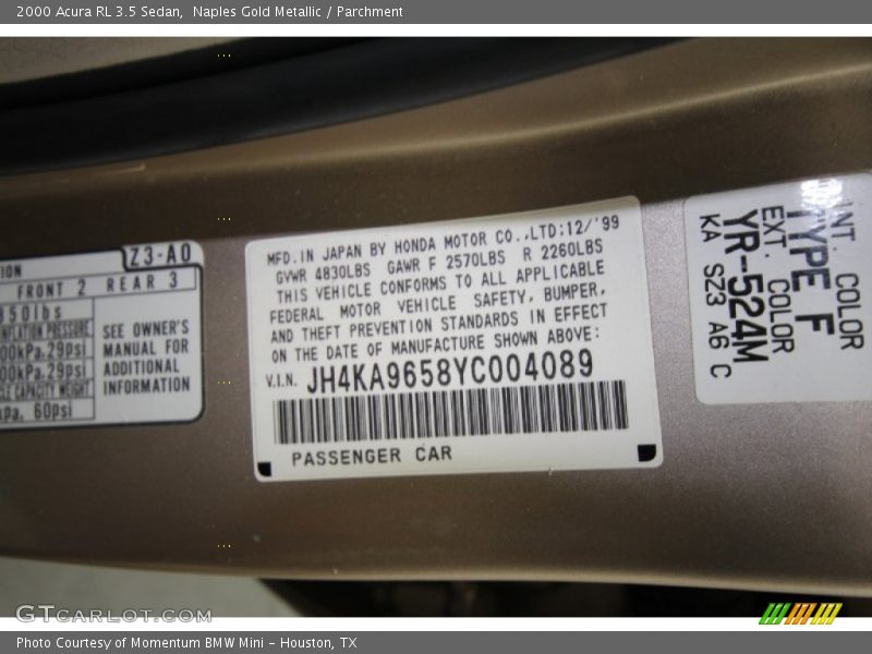 Naples Gold Metallic / Parchment 2000 Acura RL 3.5 Sedan