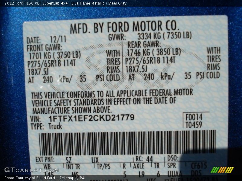 Blue Flame Metallic / Steel Gray 2012 Ford F150 XLT SuperCab 4x4