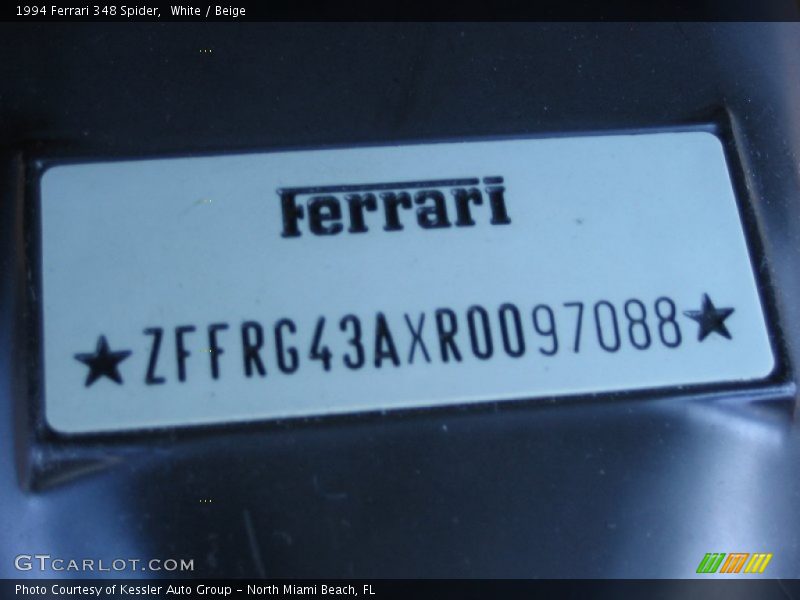 Info Tag of 1994 348 Spider