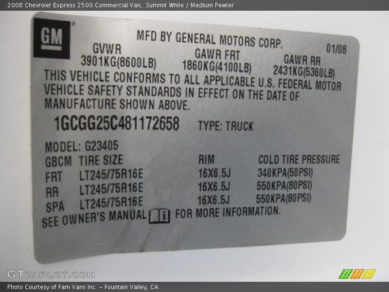 Summit White / Medium Pewter 2008 Chevrolet Express 2500 Commercial Van