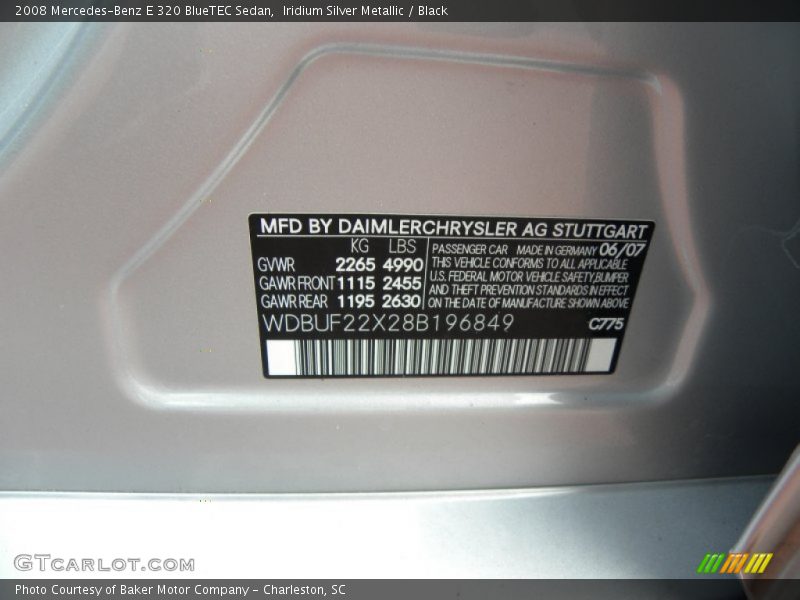2008 E 320 BlueTEC Sedan Iridium Silver Metallic Color Code 775