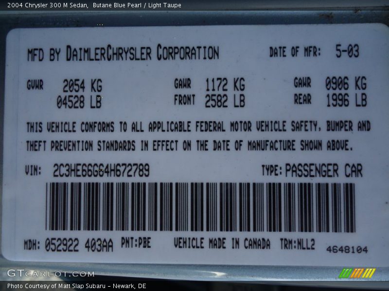 2004 300 M Sedan Butane Blue Pearl Color Code PBE