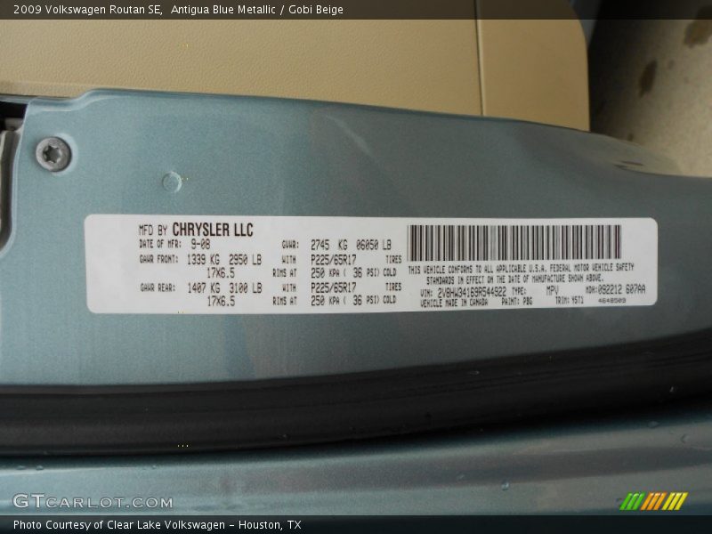 Antigua Blue Metallic / Gobi Beige 2009 Volkswagen Routan SE