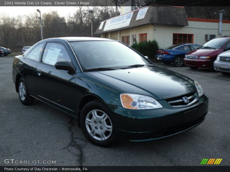 Clover Green / Beige 2001 Honda Civic LX Coupe