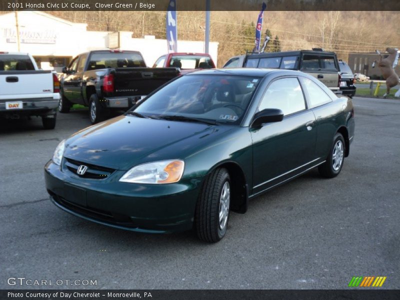Clover Green / Beige 2001 Honda Civic LX Coupe