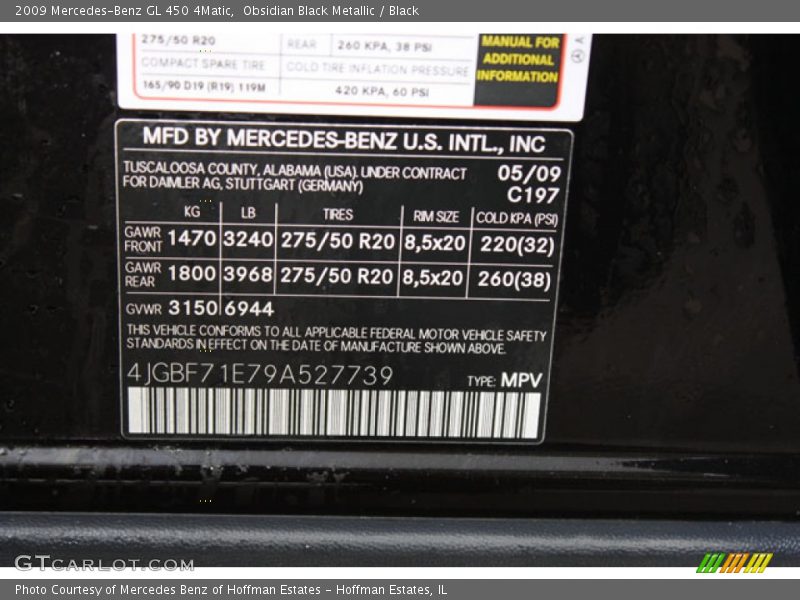 Obsidian Black Metallic / Black 2009 Mercedes-Benz GL 450 4Matic