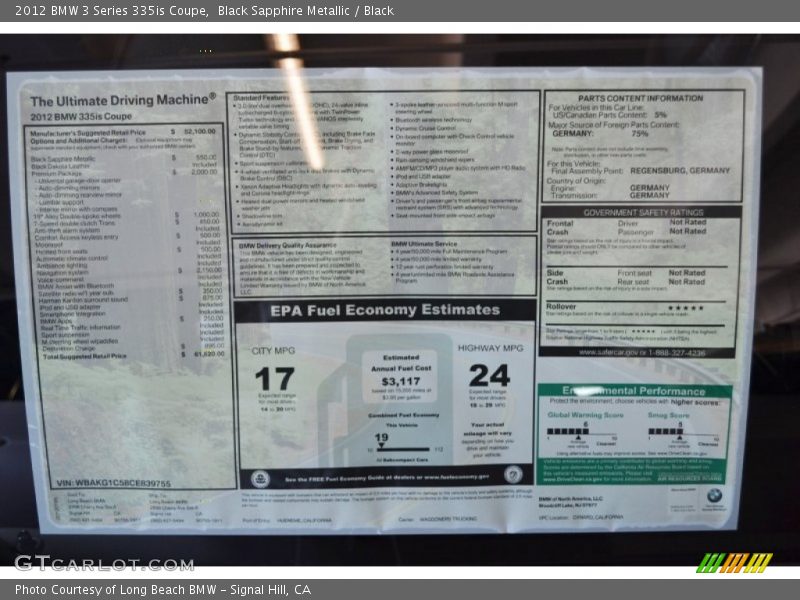  2012 3 Series 335is Coupe Window Sticker