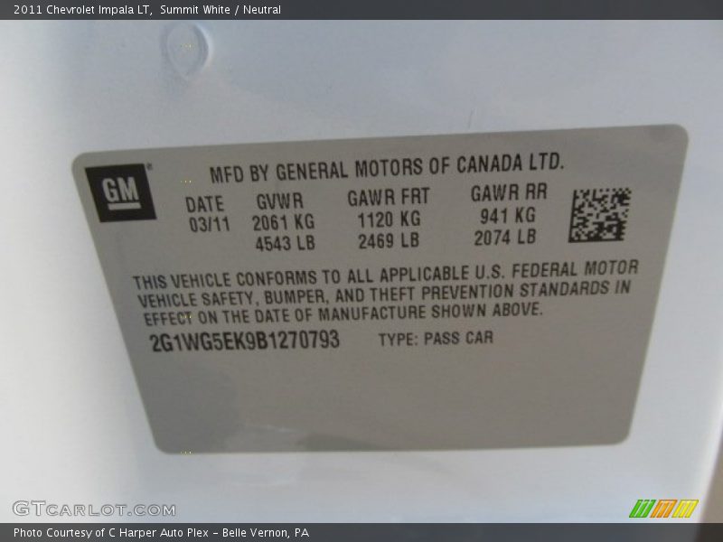 Summit White / Neutral 2011 Chevrolet Impala LT