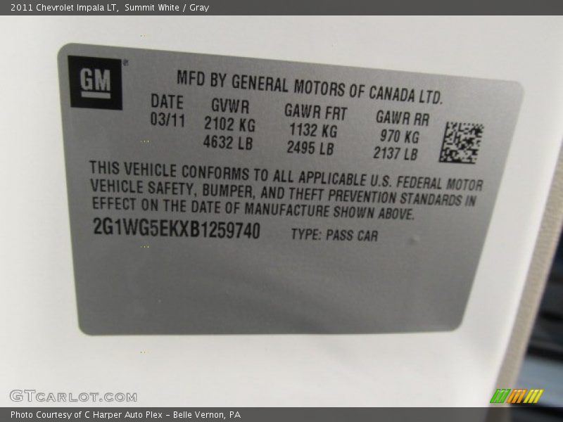 Summit White / Gray 2011 Chevrolet Impala LT