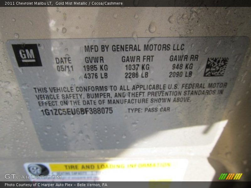 Gold Mist Metallic / Cocoa/Cashmere 2011 Chevrolet Malibu LT