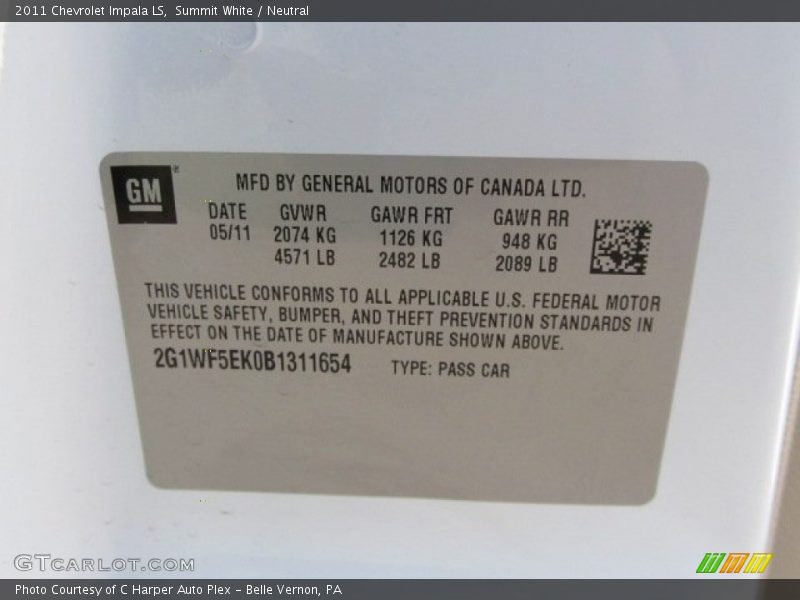 Summit White / Neutral 2011 Chevrolet Impala LS