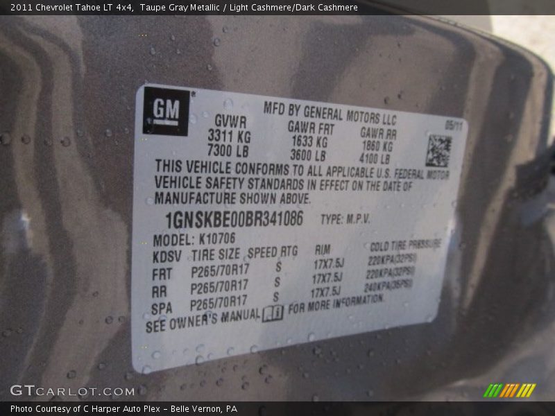 Taupe Gray Metallic / Light Cashmere/Dark Cashmere 2011 Chevrolet Tahoe LT 4x4