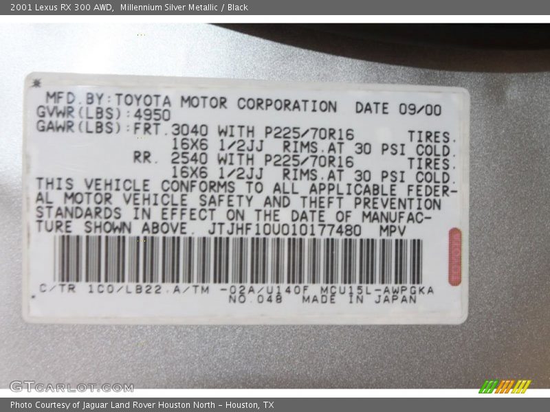 Millennium Silver Metallic / Black 2001 Lexus RX 300 AWD