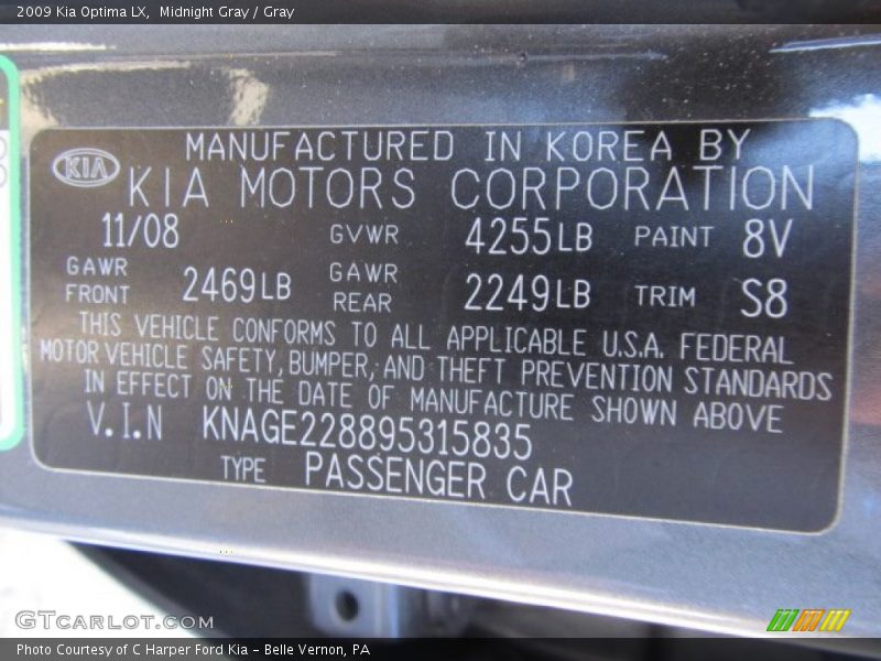 Midnight Gray / Gray 2009 Kia Optima LX