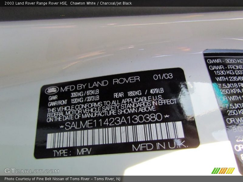 Chawton White / Charcoal/Jet Black 2003 Land Rover Range Rover HSE