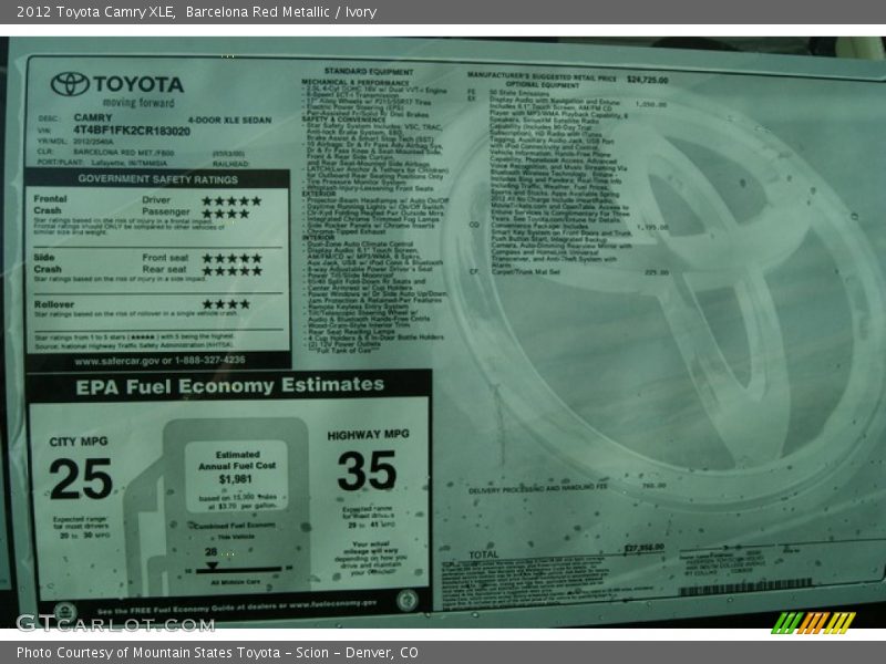 Barcelona Red Metallic / Ivory 2012 Toyota Camry XLE