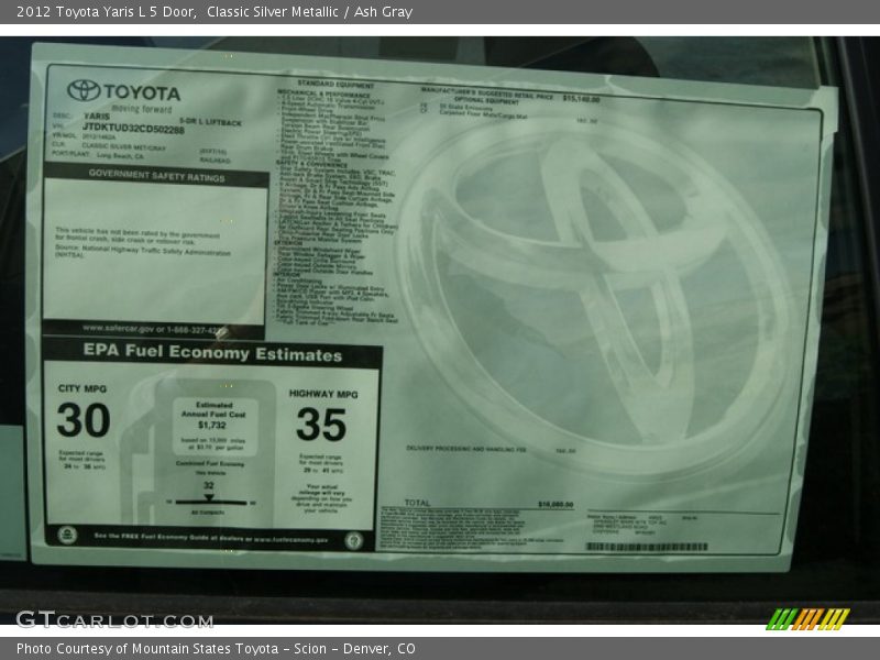 Classic Silver Metallic / Ash Gray 2012 Toyota Yaris L 5 Door