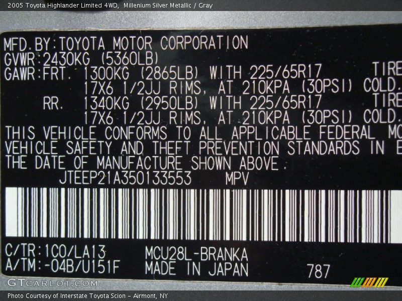 Millenium Silver Metallic / Gray 2005 Toyota Highlander Limited 4WD