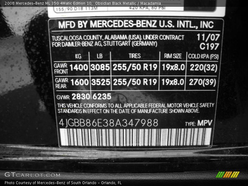 Obsidian Black Metallic / Macadamia 2008 Mercedes-Benz ML 350 4Matic Edition 10