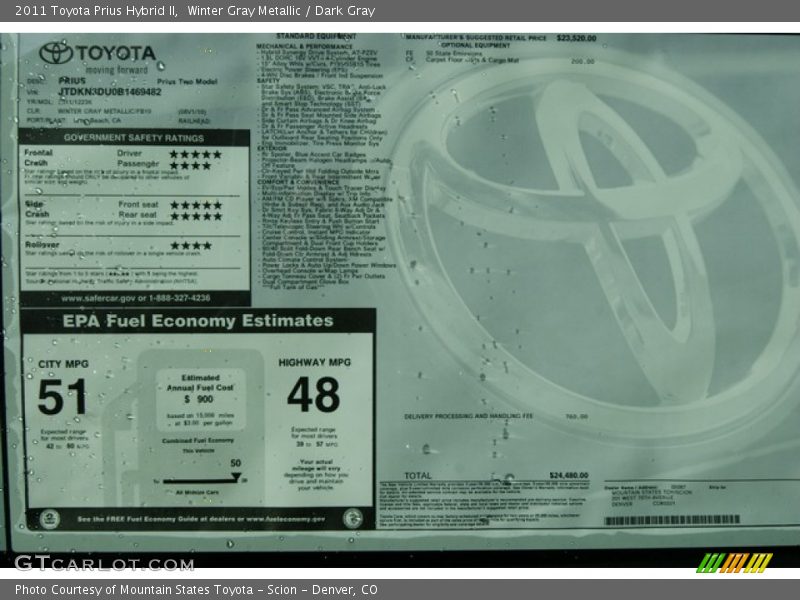 Winter Gray Metallic / Dark Gray 2011 Toyota Prius Hybrid II