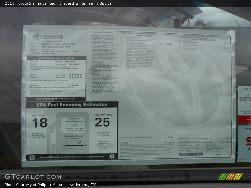 Blizzard White Pearl / Bisque 2012 Toyota Sienna Limited