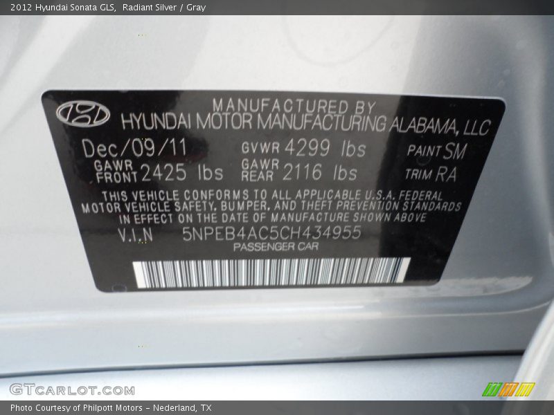 Radiant Silver / Gray 2012 Hyundai Sonata GLS