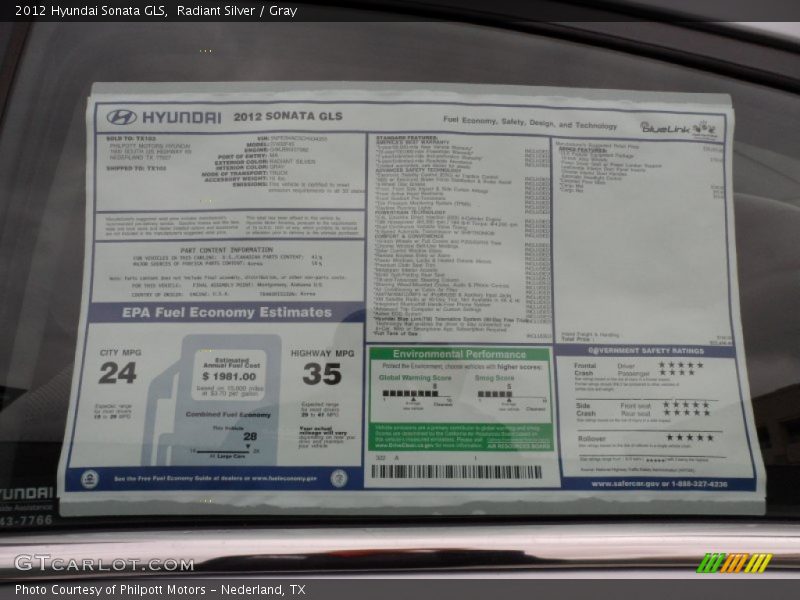 Radiant Silver / Gray 2012 Hyundai Sonata GLS