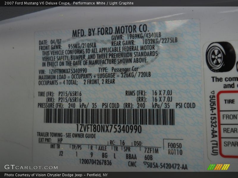 Performance White / Light Graphite 2007 Ford Mustang V6 Deluxe Coupe