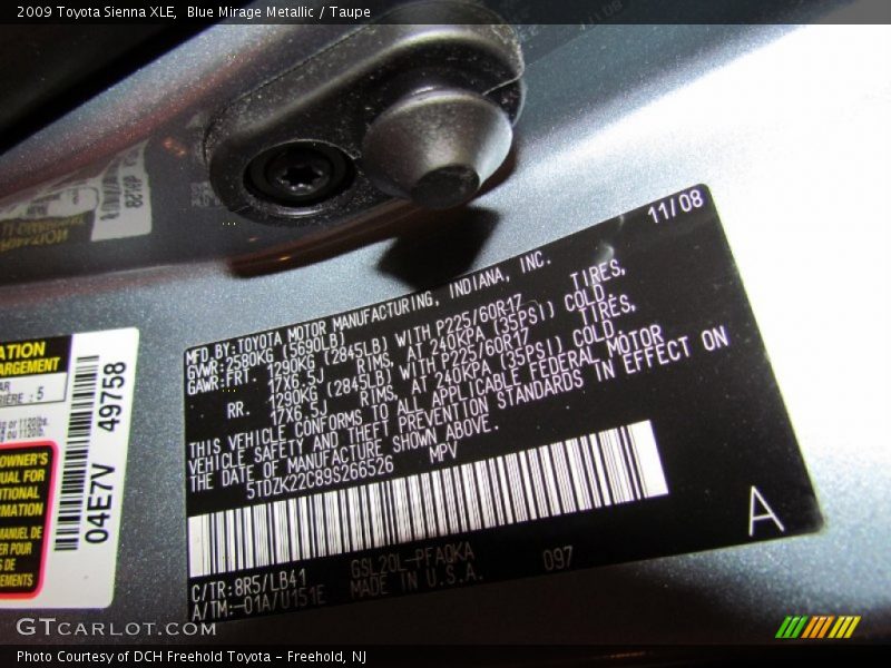 Blue Mirage Metallic / Taupe 2009 Toyota Sienna XLE