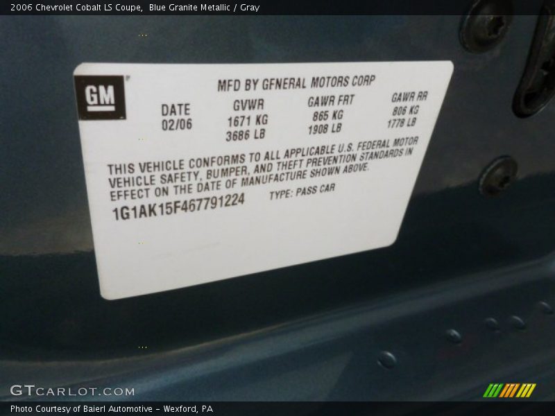 Blue Granite Metallic / Gray 2006 Chevrolet Cobalt LS Coupe