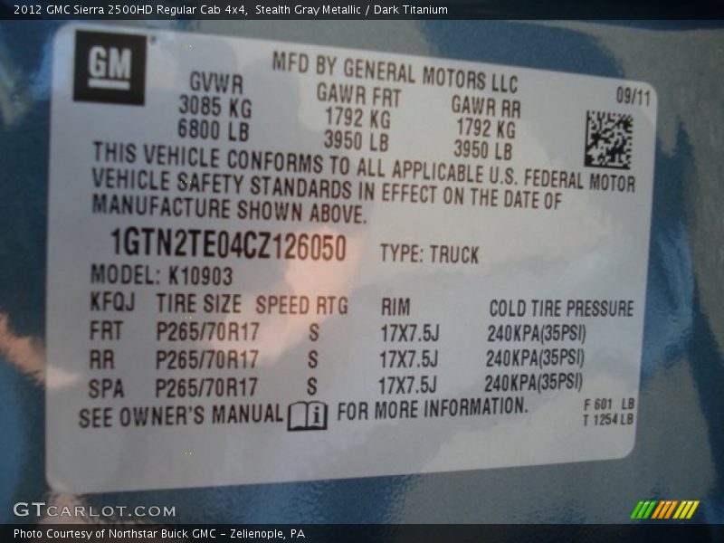 Stealth Gray Metallic / Dark Titanium 2012 GMC Sierra 2500HD Regular Cab 4x4