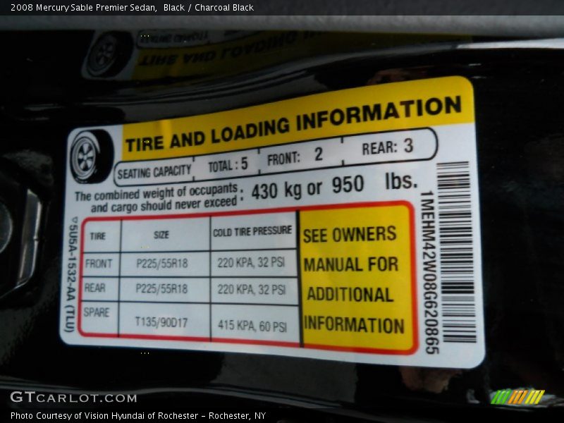Black / Charcoal Black 2008 Mercury Sable Premier Sedan