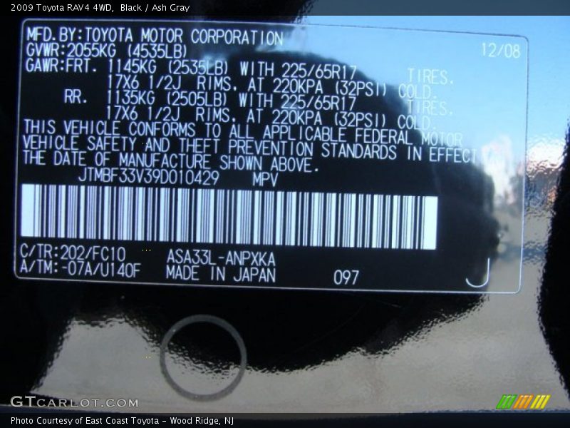 Black / Ash Gray 2009 Toyota RAV4 4WD