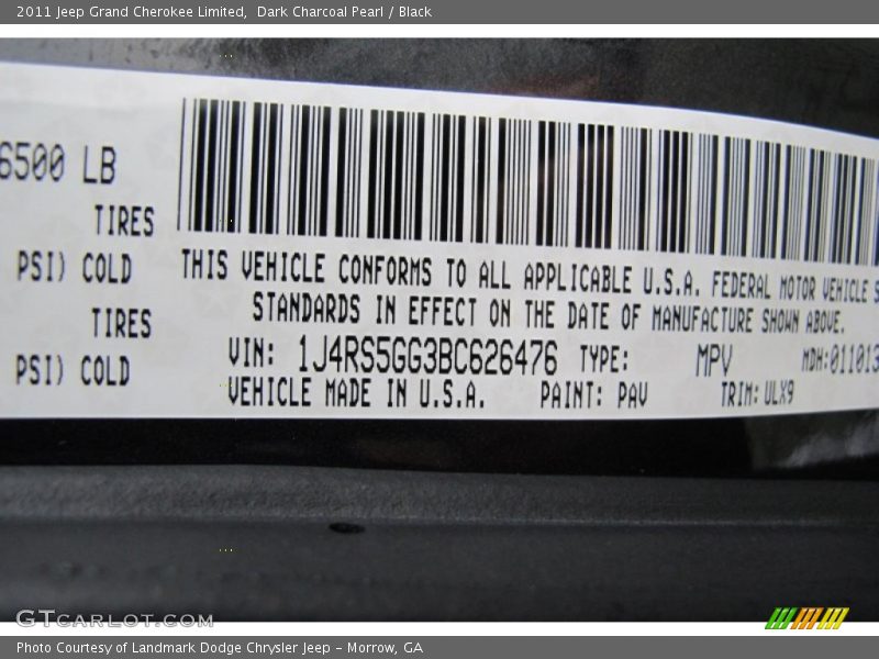 Dark Charcoal Pearl / Black 2011 Jeep Grand Cherokee Limited