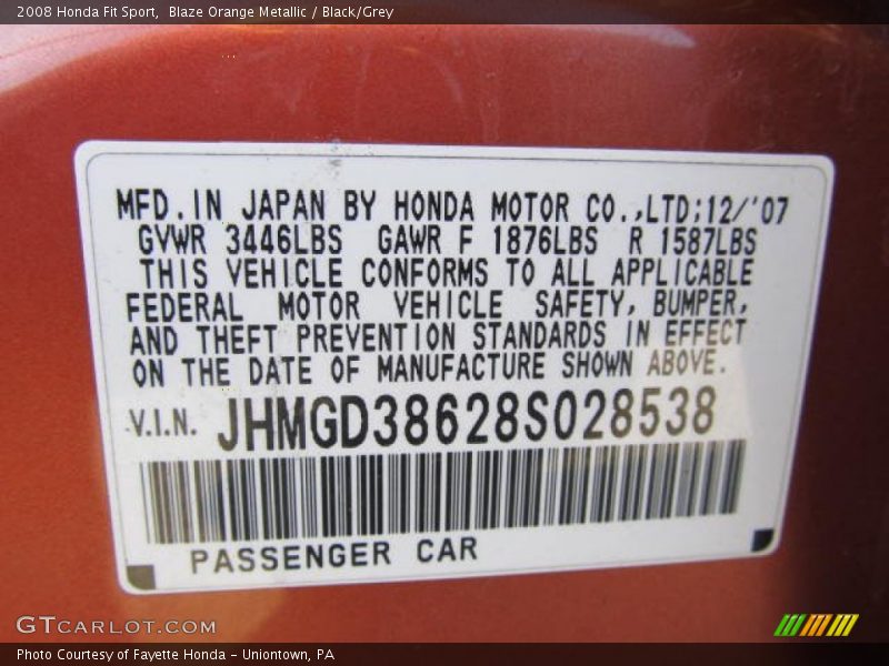 Blaze Orange Metallic / Black/Grey 2008 Honda Fit Sport