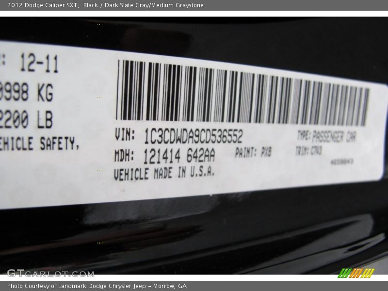Black / Dark Slate Gray/Medium Graystone 2012 Dodge Caliber SXT