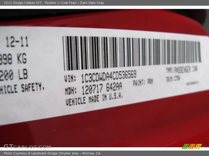 Redline 2-Coat Pearl / Dark Slate Gray 2012 Dodge Caliber SXT