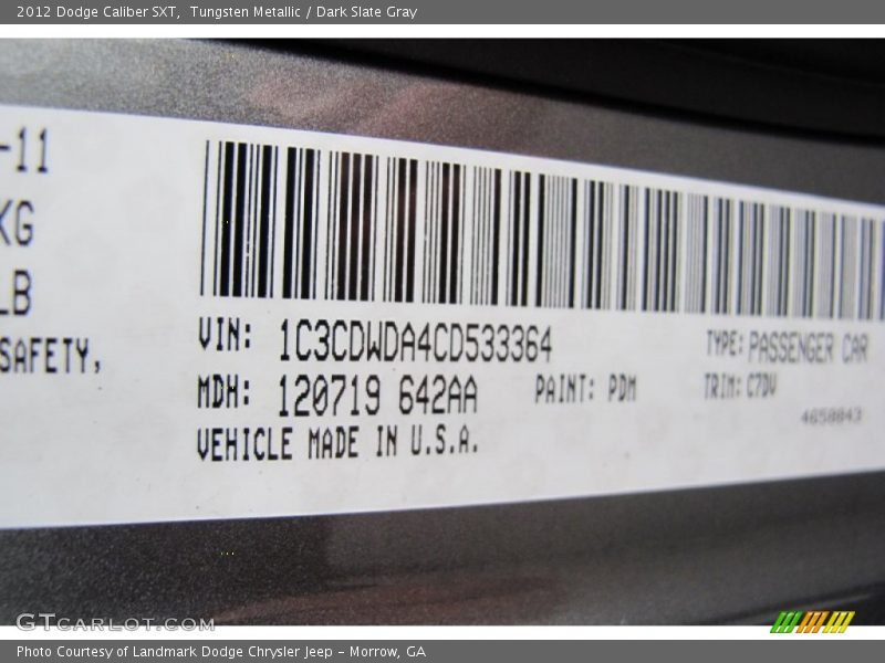 Tungsten Metallic / Dark Slate Gray 2012 Dodge Caliber SXT