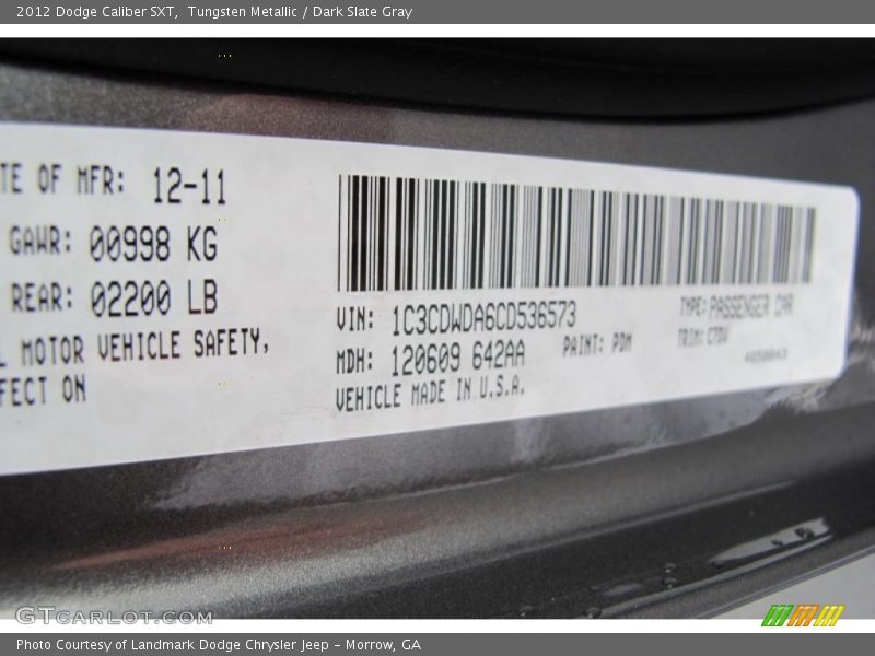 Tungsten Metallic / Dark Slate Gray 2012 Dodge Caliber SXT