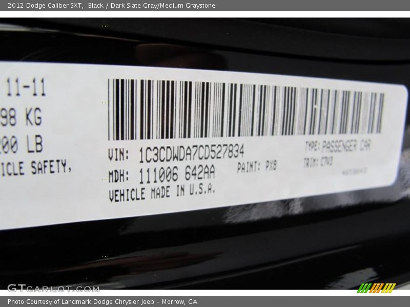 Black / Dark Slate Gray/Medium Graystone 2012 Dodge Caliber SXT