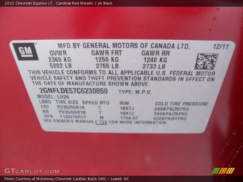 Cardinal Red Metallic / Jet Black 2012 Chevrolet Equinox LT