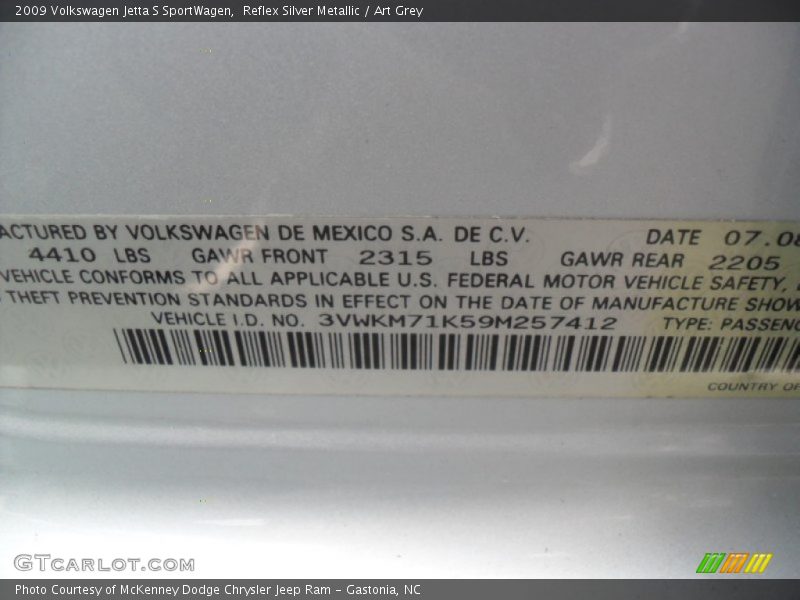 Reflex Silver Metallic / Art Grey 2009 Volkswagen Jetta S SportWagen