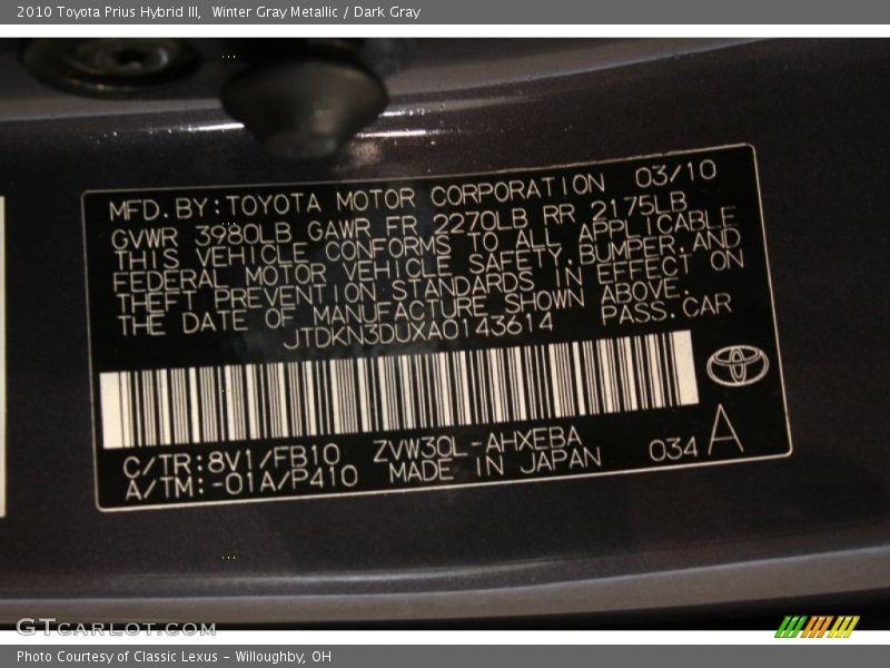 Winter Gray Metallic / Dark Gray 2010 Toyota Prius Hybrid III