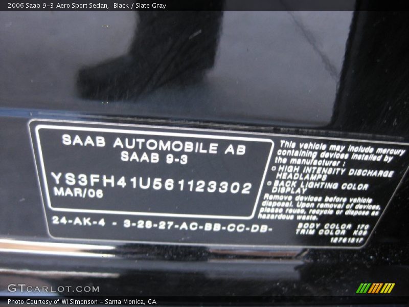 Black / Slate Gray 2006 Saab 9-3 Aero Sport Sedan