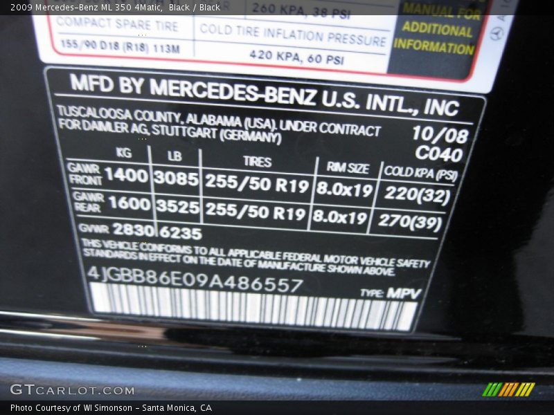 Black / Black 2009 Mercedes-Benz ML 350 4Matic