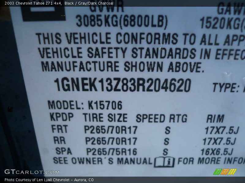 Black / Gray/Dark Charcoal 2003 Chevrolet Tahoe Z71 4x4