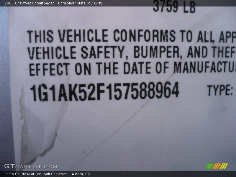 Ultra Silver Metallic / Gray 2005 Chevrolet Cobalt Sedan
